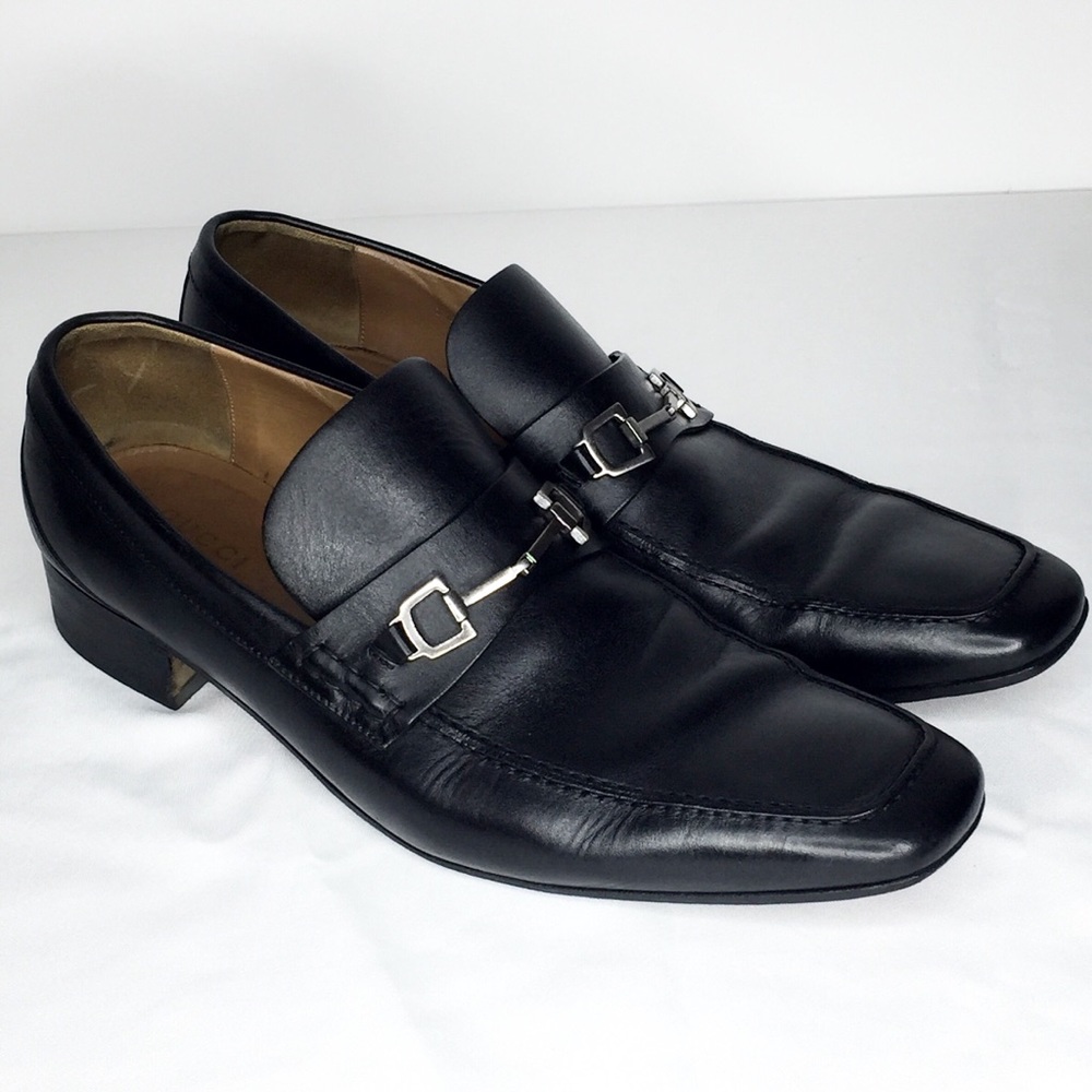 GUCCI Black Leather Horsebit Loafers 12.5
